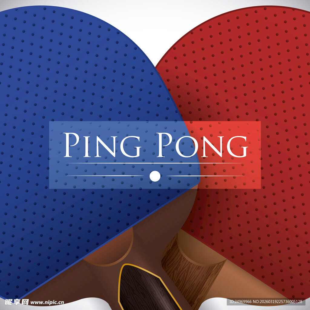 红蓝乒乓球拍特写