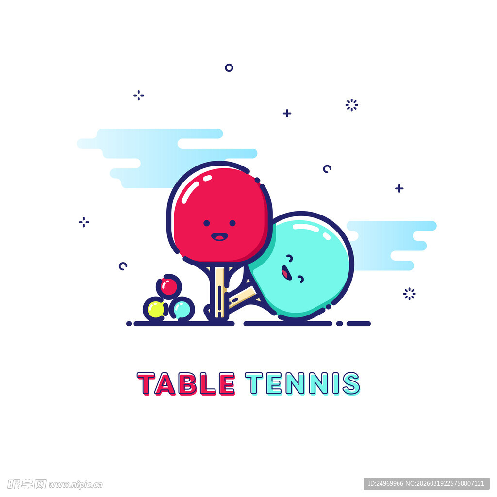 可爱风格乒乓球运动插画