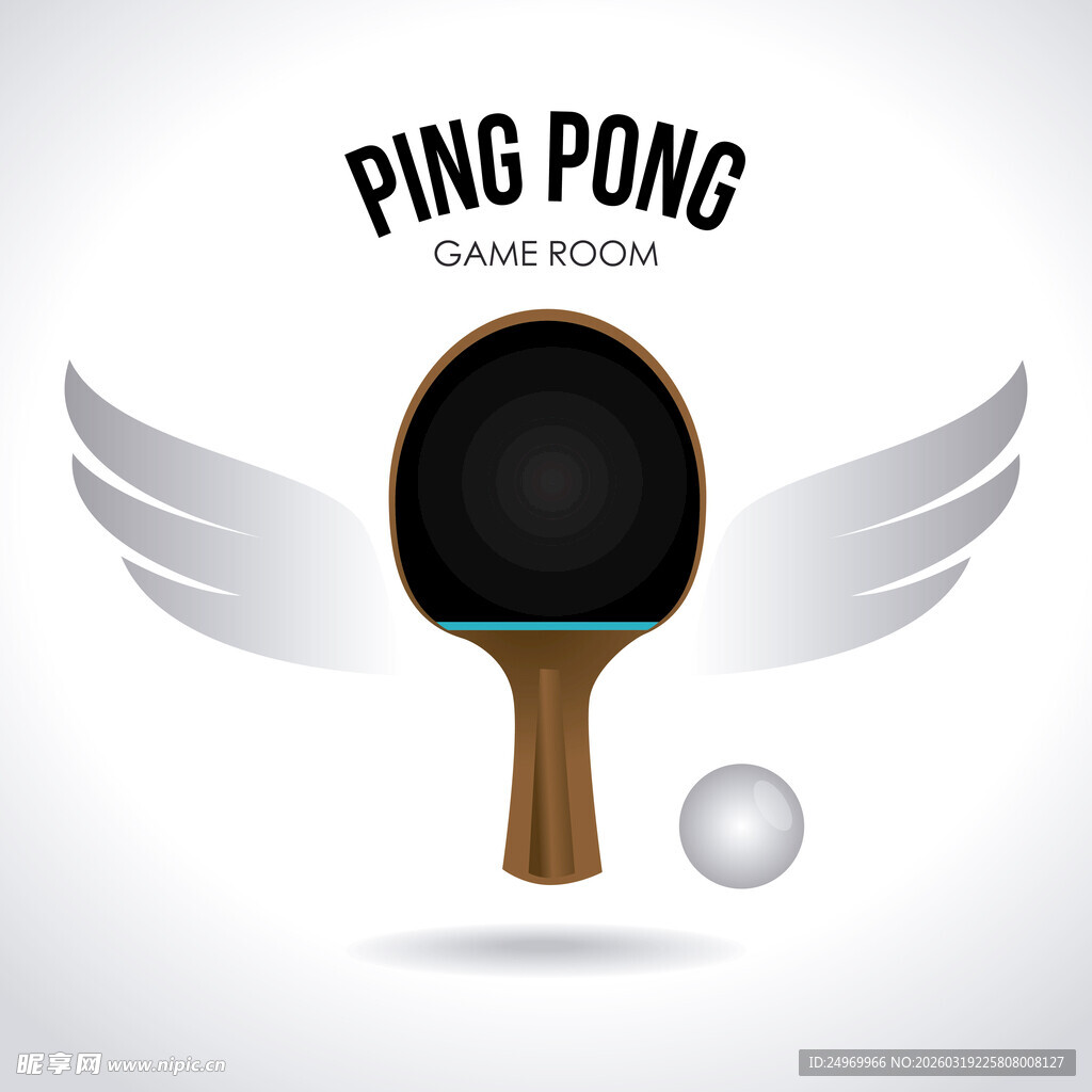 带翅膀的乒乓球拍与球
