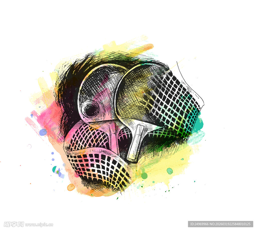 多彩羽毛球拍艺术插画