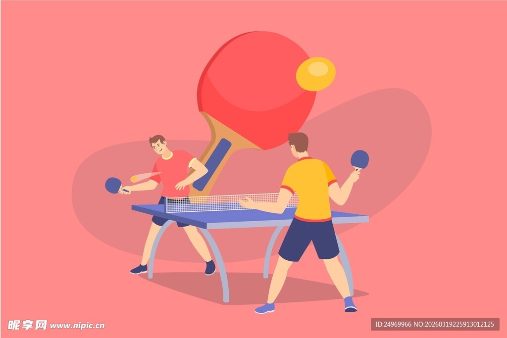 两人激烈对战乒乓球场景