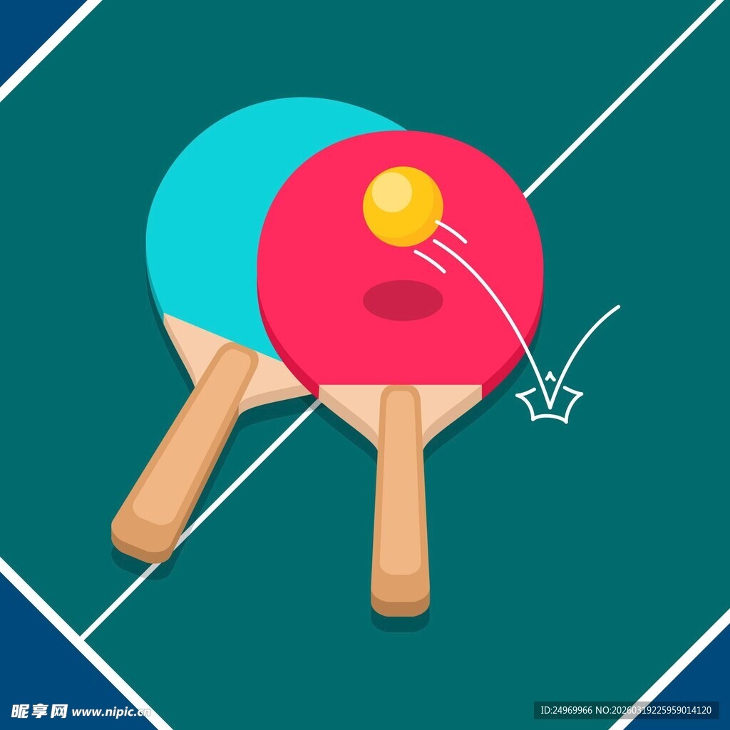 乒乓球拍与飞舞的乒乓球