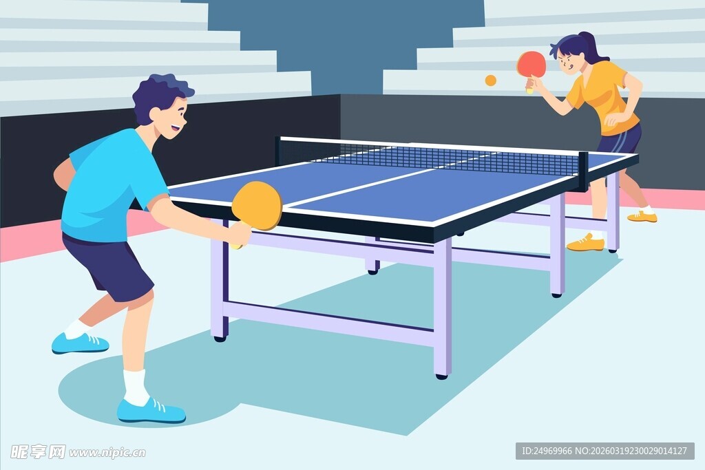 两人乒乓球对决场景