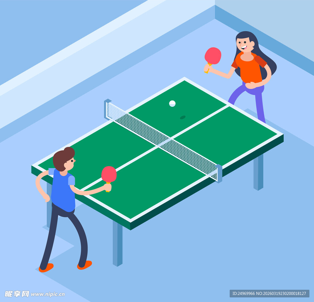 两人对战乒乓球场景