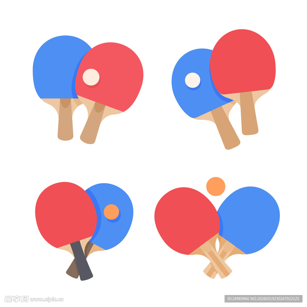 乒乓球拍与球图标集合