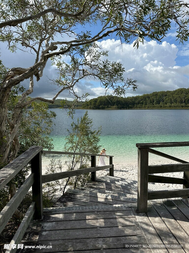 湖畔木栈道的自然美景