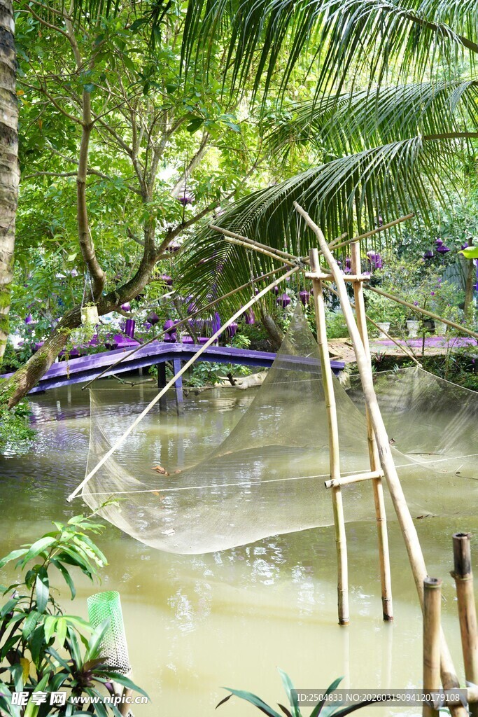 丛林中的简易吊床装置