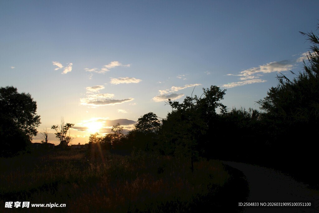 黄昏时分的林间小道