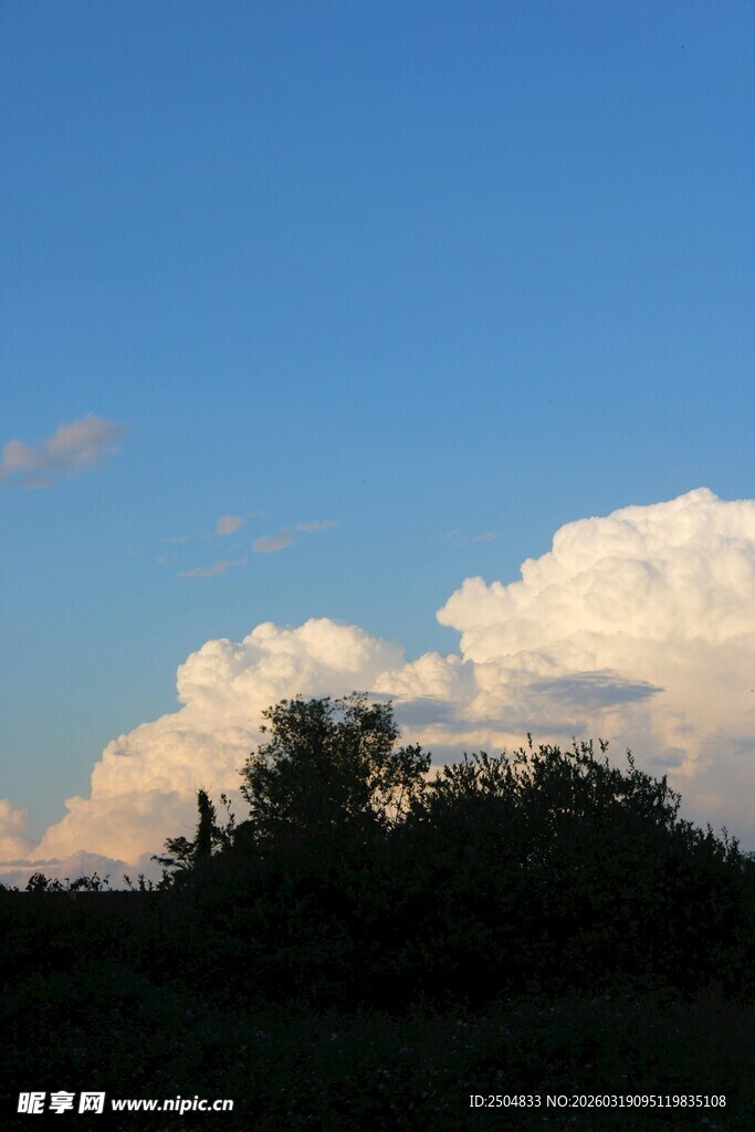 蓝天之下的白云与植被