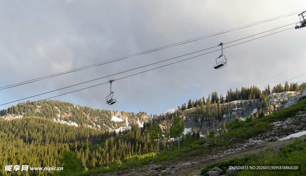 山间缆车穿梭于葱郁山林
