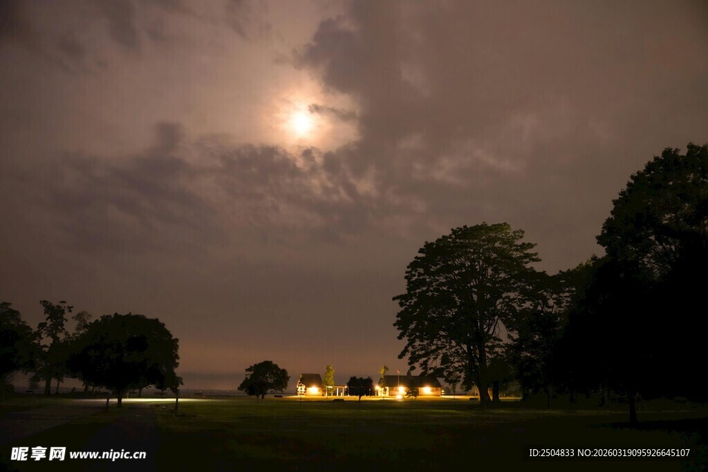 月夜下的静谧公园景色
