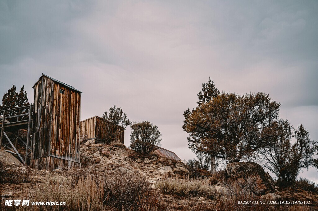 荒野中的破旧木屋