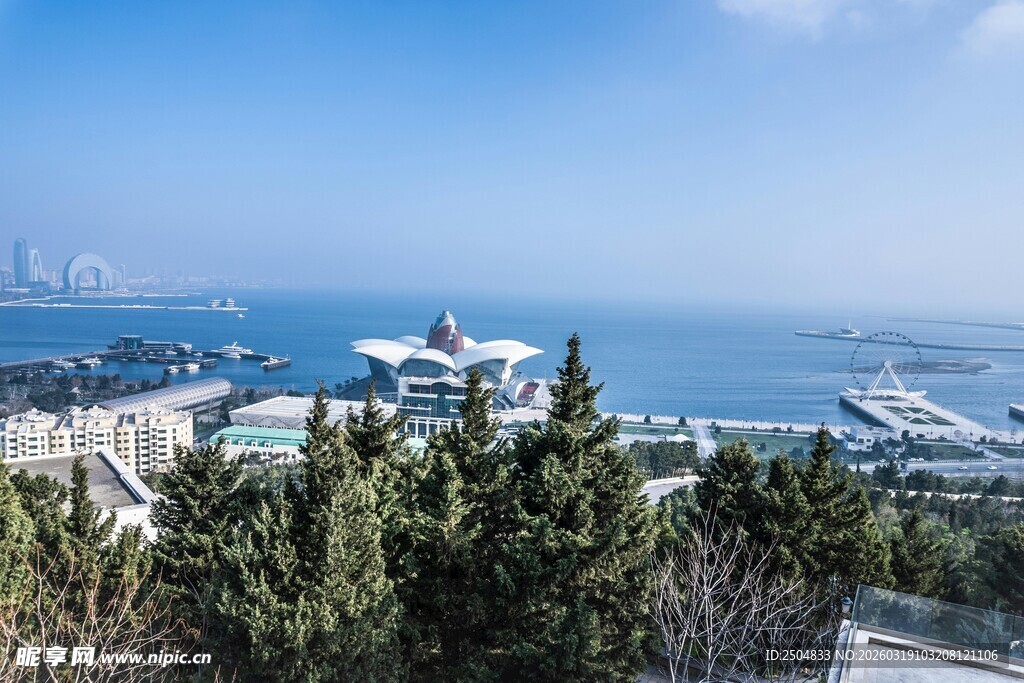 海滨城市风光俯瞰美景