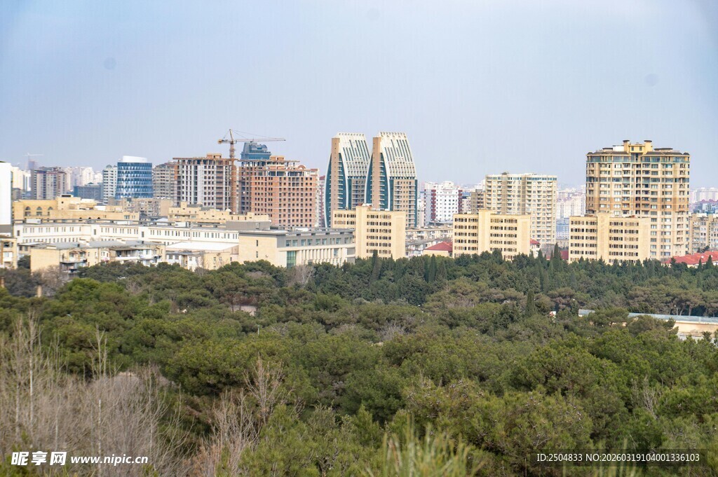城市远景与繁茂植被景观