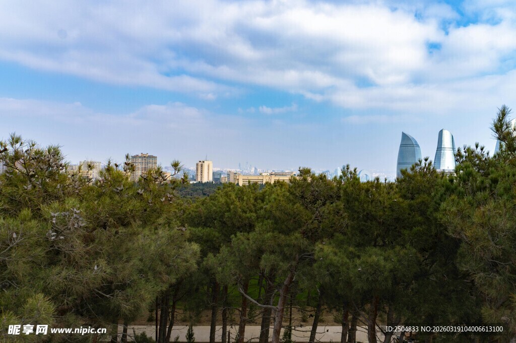 城市林间景 天际高楼现