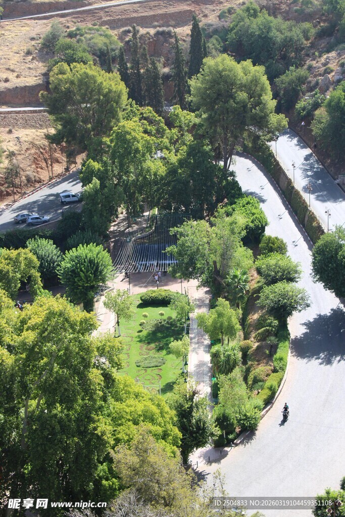 俯瞰葱郁园林景观