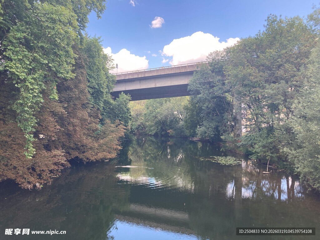 河畔高架桥 绿意环绕美景