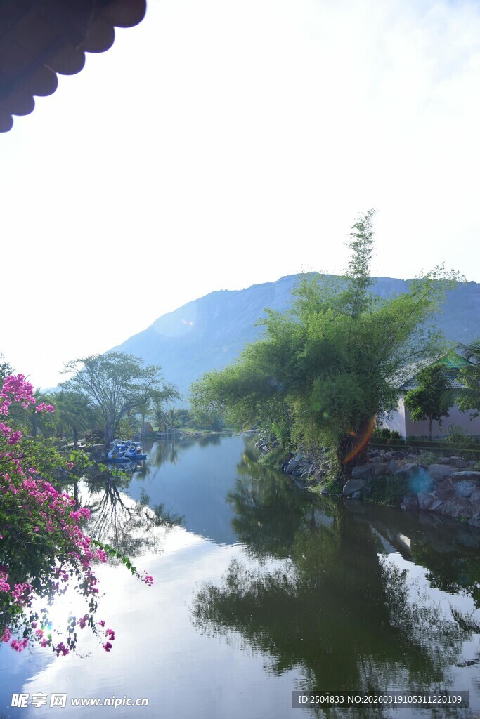 中式园林水景 花木相映