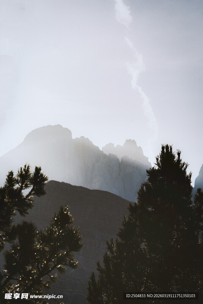 云雾缭绕中的山林景致