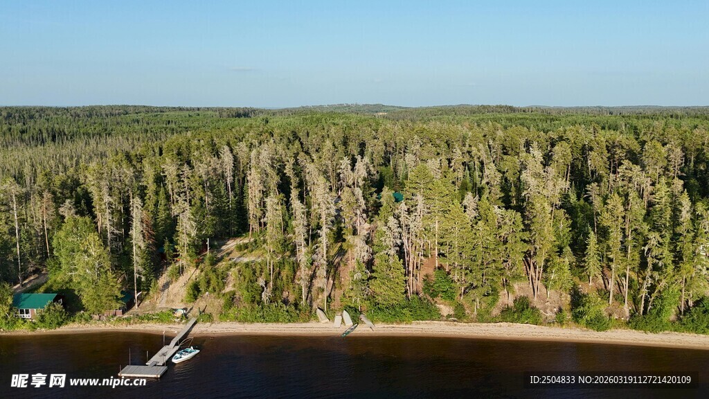 河畔森林景观 小船静泊