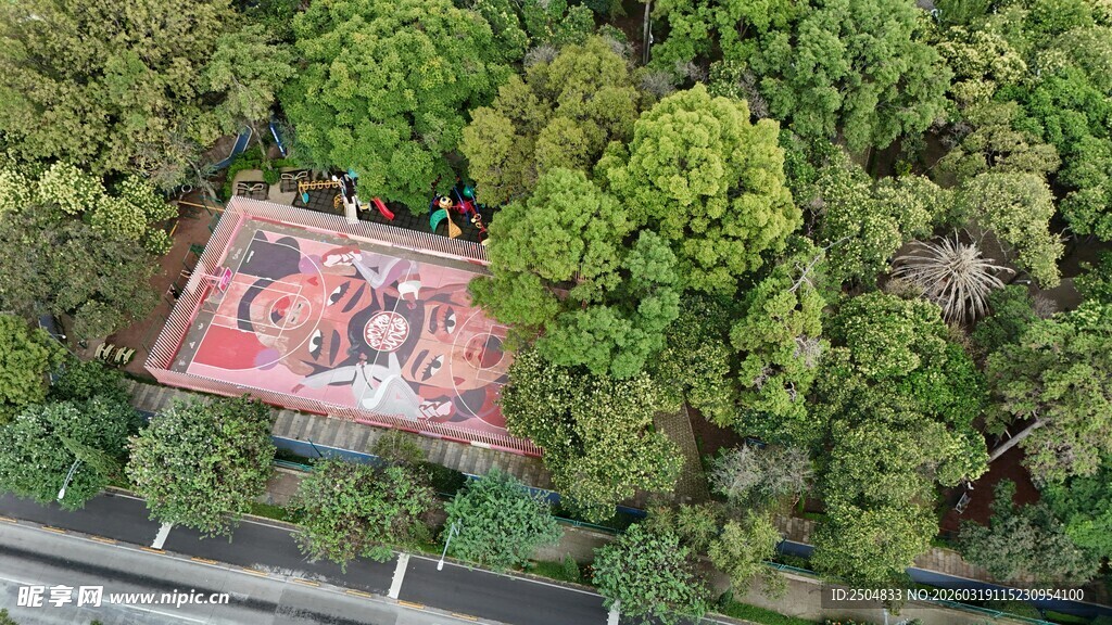 林间红顶建筑俯瞰图