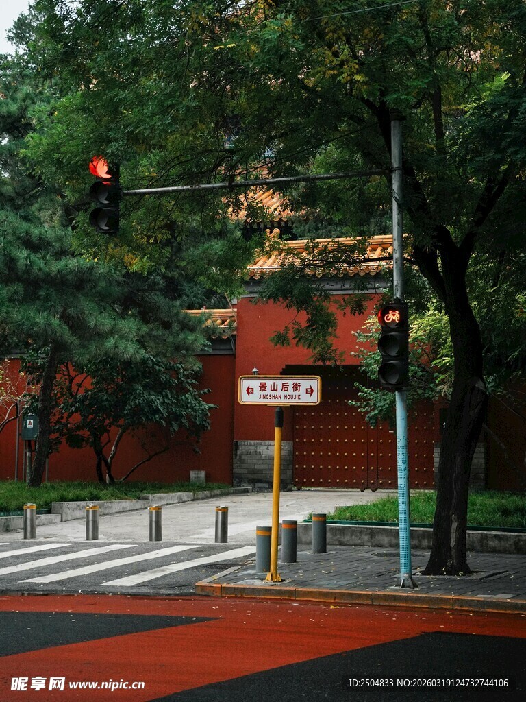 城市街角的交通与绿植景观