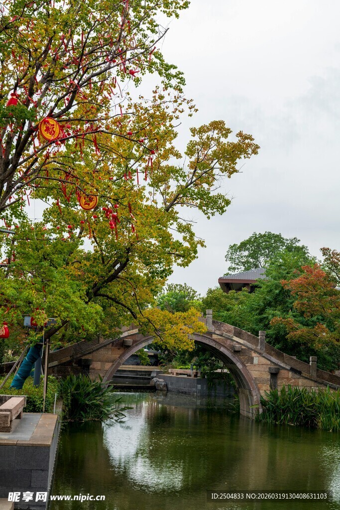 江南水乡古桥秋日美景