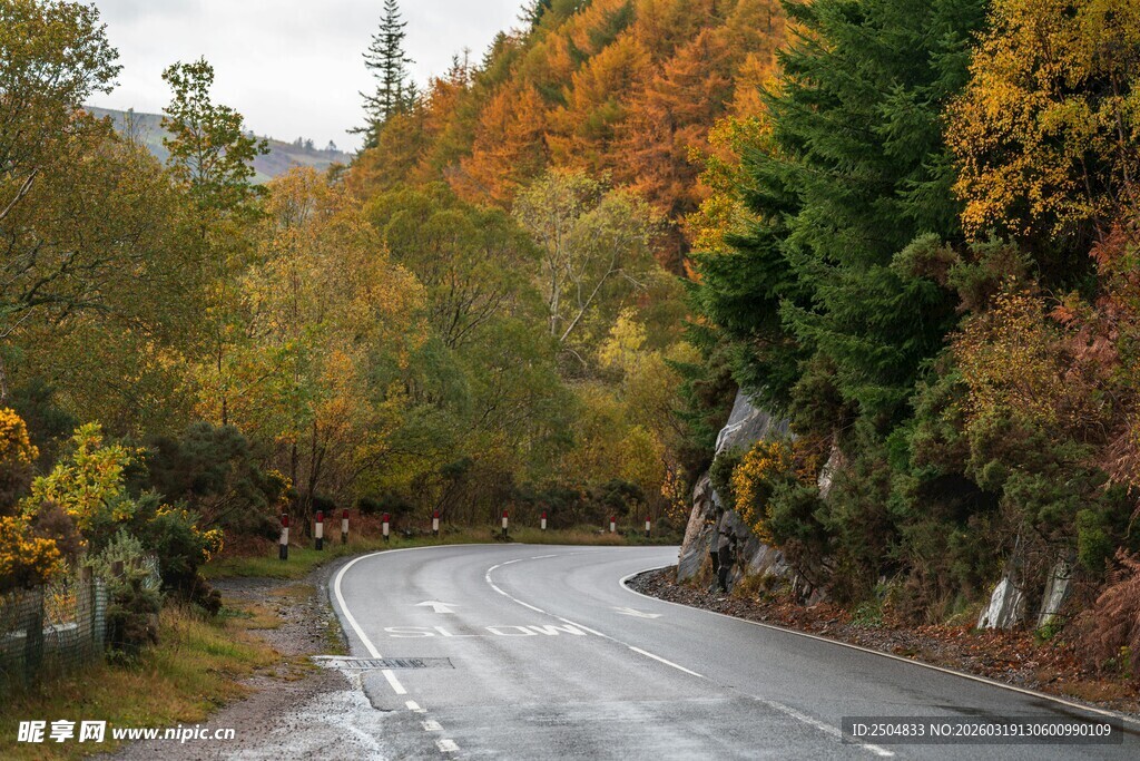 秋日蜿蜒山路风景