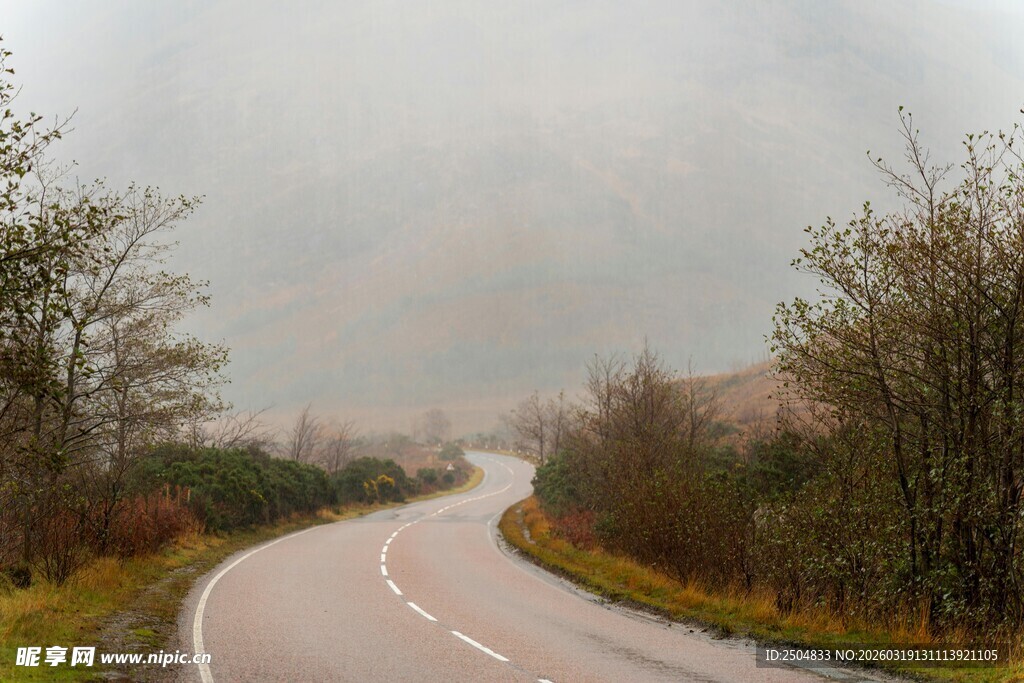 雾中蜿蜒公路
