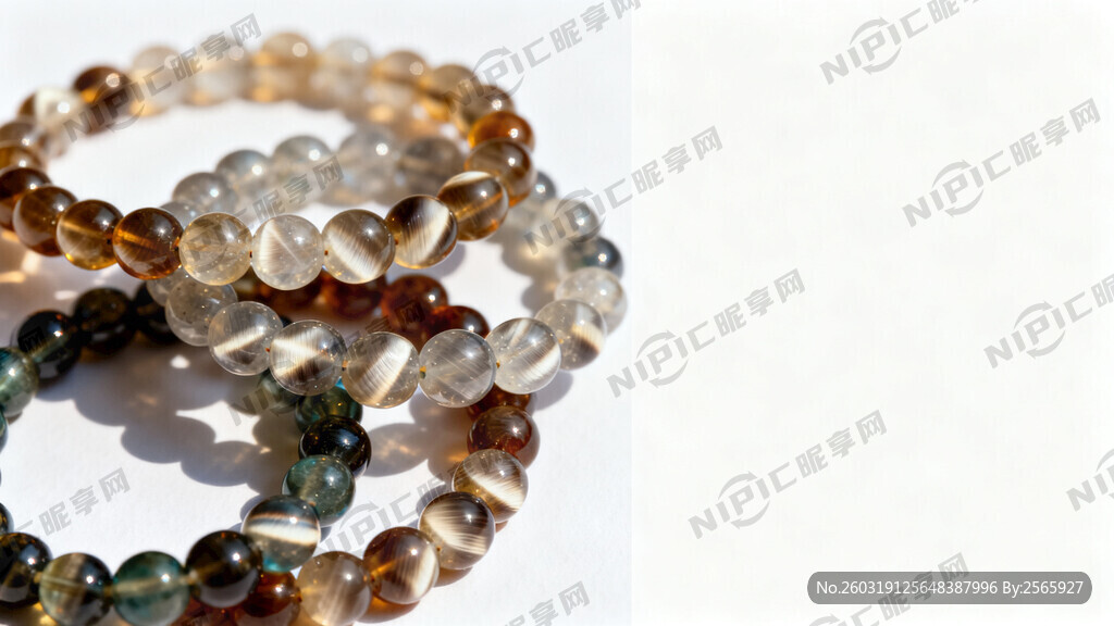 三条不同颜色猫眼水晶手串随意叠