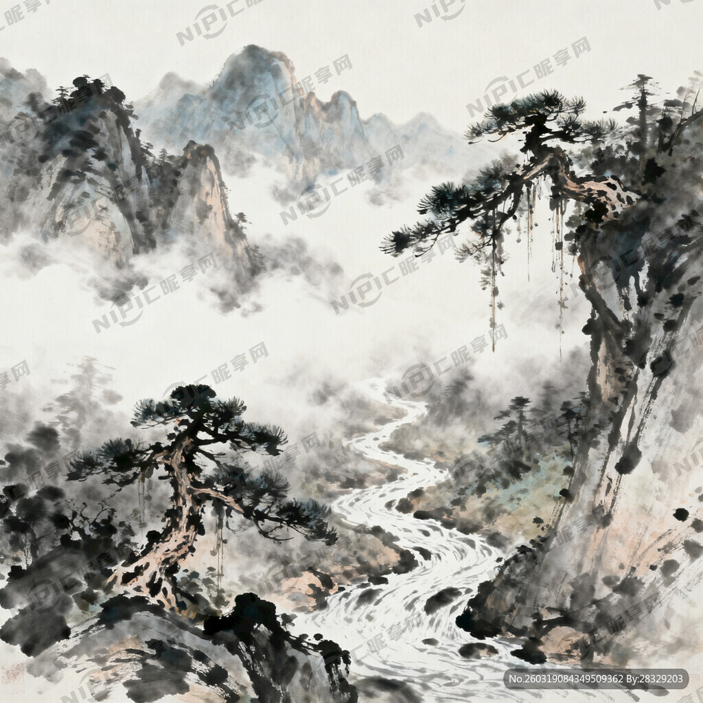 山谷 中国风 中国画 山水