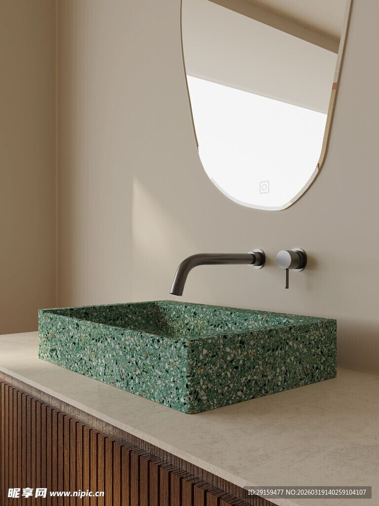 绿色水磨石洗手台