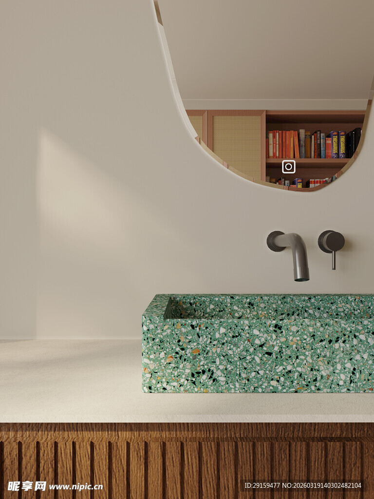 绿色水磨石洗手台设计