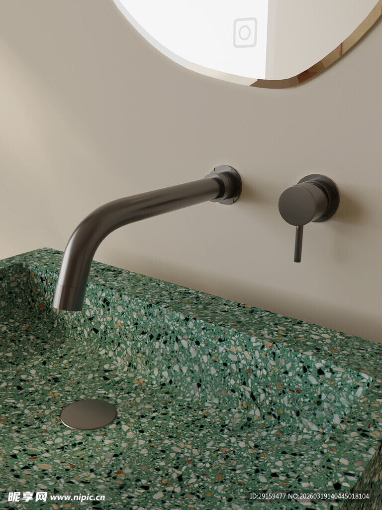 绿色水磨石洗手台特写
