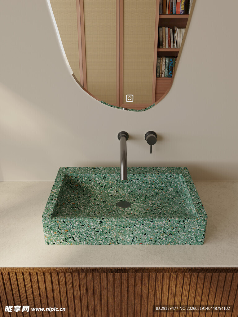 绿色大理石洗手台设计