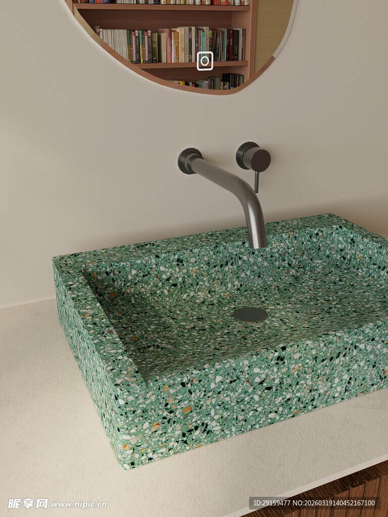 绿色水磨石洗手台设计