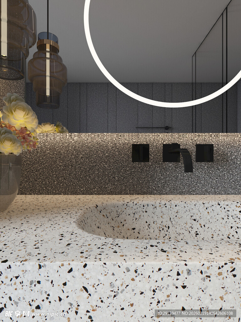 现代简约风水磨石洗手台