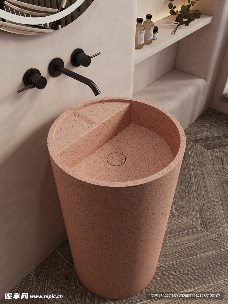 粉色简约垃圾桶靠墙摆放