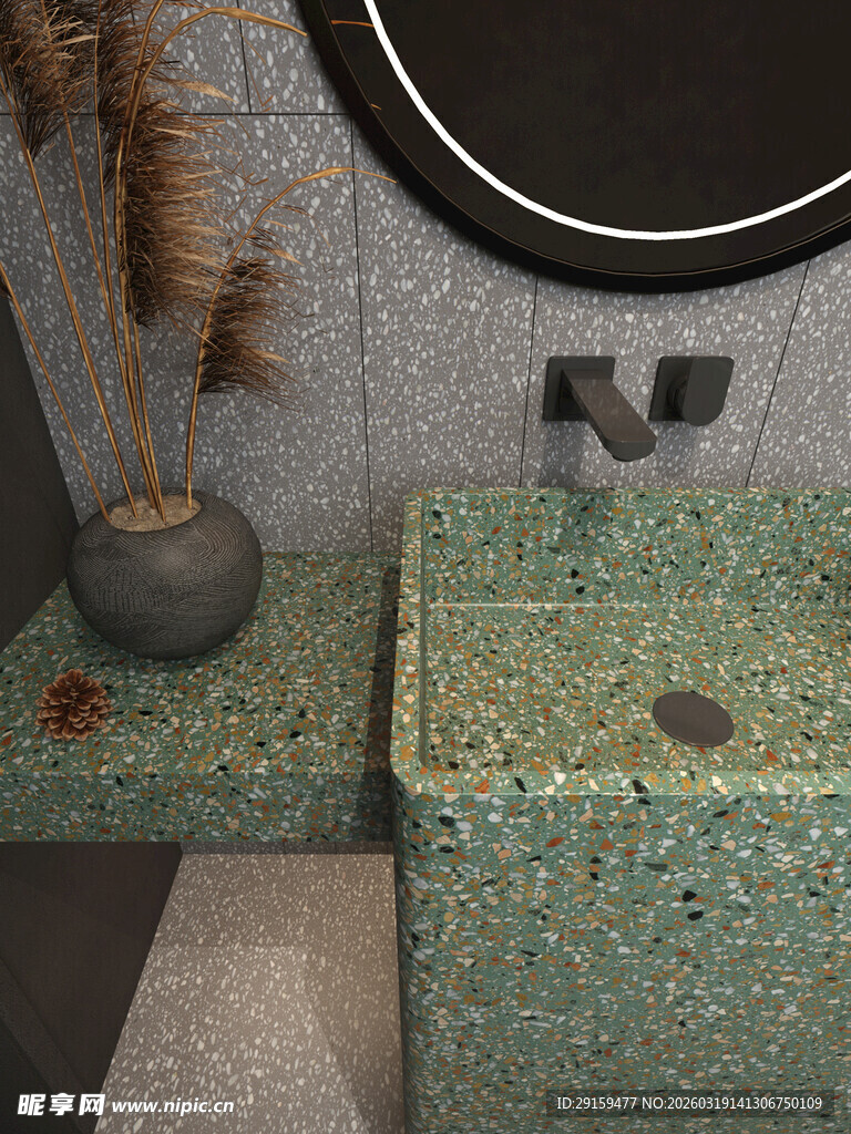 绿色石质洗手台设计展示