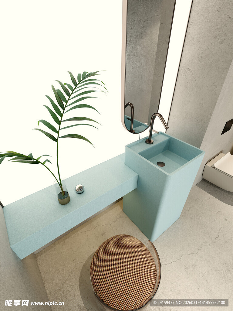 清新洗手台搭配绿植装饰