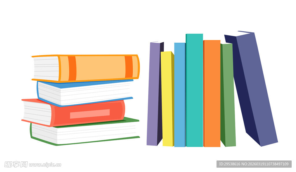 多彩书籍堆叠展示