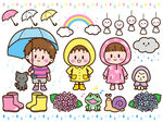 童趣雨天场景插画