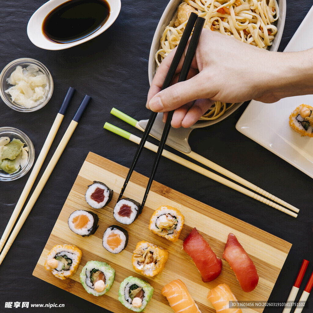 多样寿司美食诱人瞬间