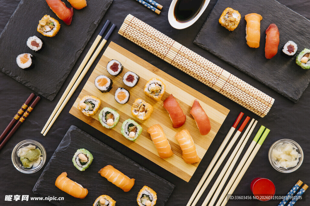 多样寿司美食摆盘展示