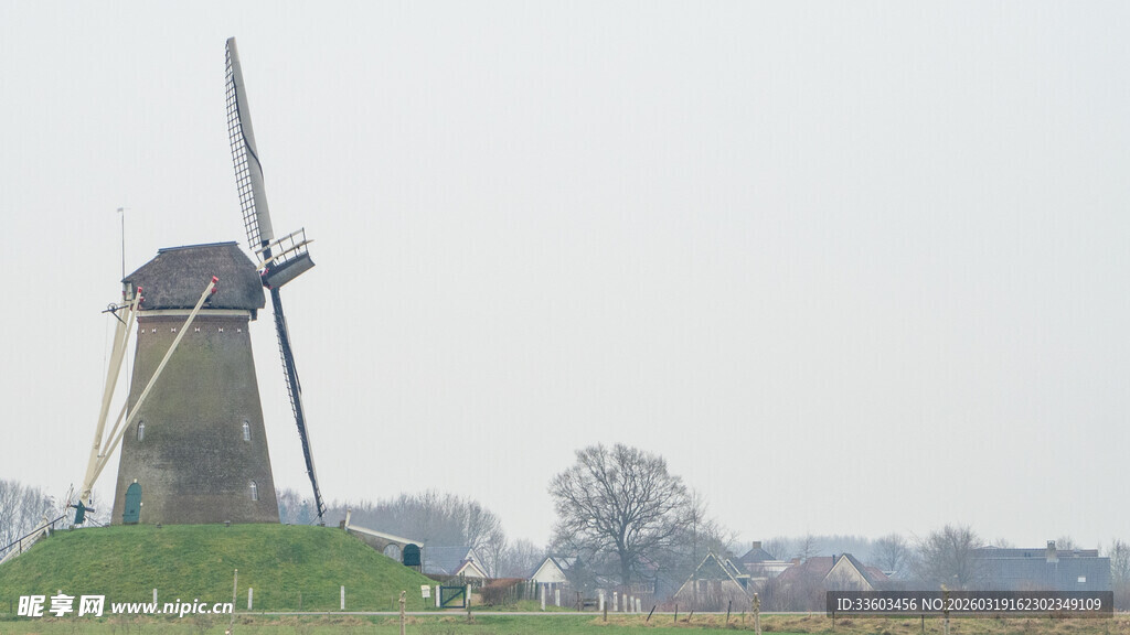 荷兰乡村风车景观