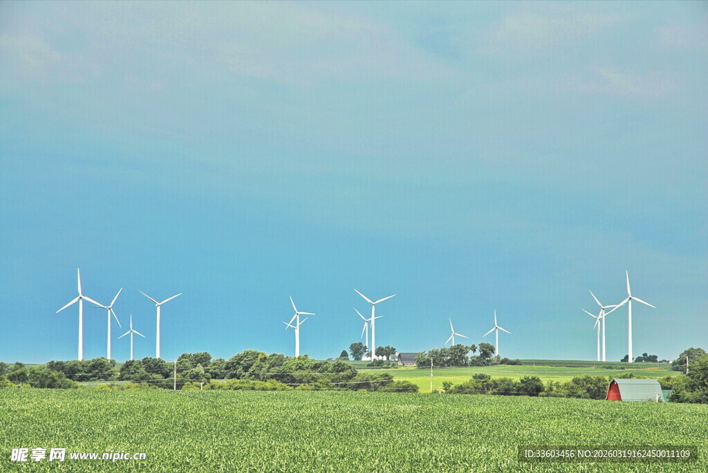田野上的风力发电机组