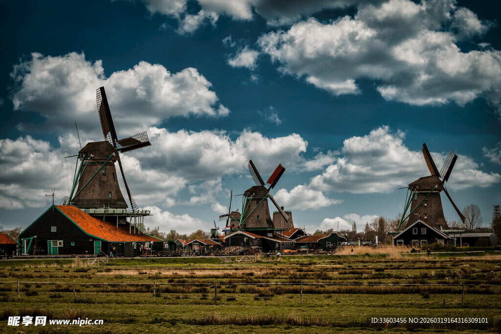荷兰风车田园风光美景