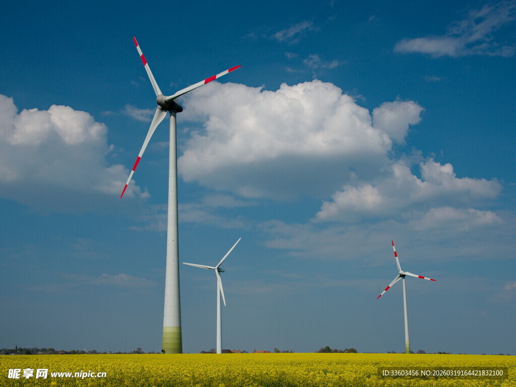 田野上的风力发电机