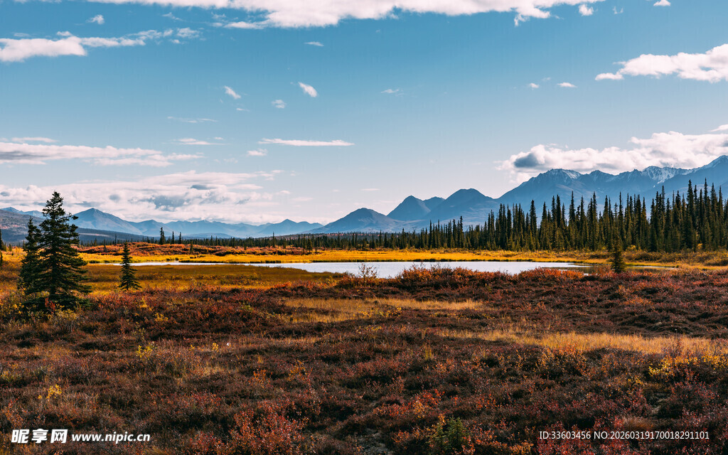 广袤原野上的山林与远湖