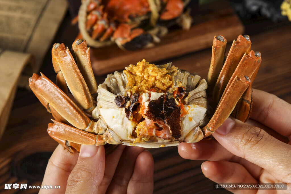 双手捧起的美味大闸蟹